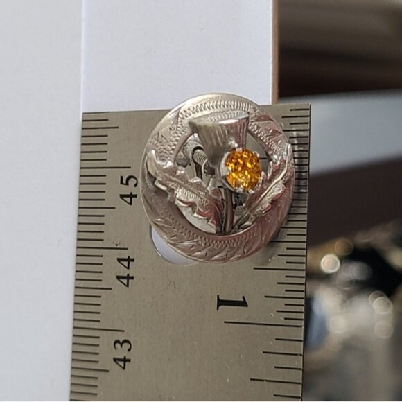 Vintage WB Scotland Sterling Silver Boho Yellow Citrine Circle Stud Earrings - Picture 8 of 13